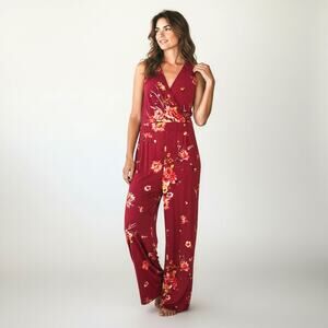 TORRID Brick Red Floral Wide Leg Rayon Jumpsuit 2X  Coquette Avantgarde Cottage